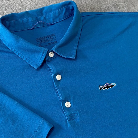 Patagonia Other - Patagonia Mens Polo Shirt Organic Cotton Trout Logo Short Sleeve Casual XL *FLAW